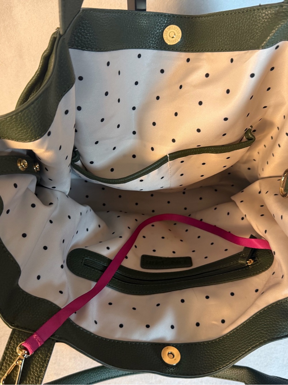 ONE5ONE Large Green Shoulder Tote Bag Gold Hardware Drawstring Sides - Picture 10 of 10